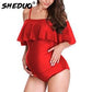Beautiful Maternity Plus Size Swimwear - Women Beach Body suit - Ruffle Pregnant One piece (F4)(Z5)