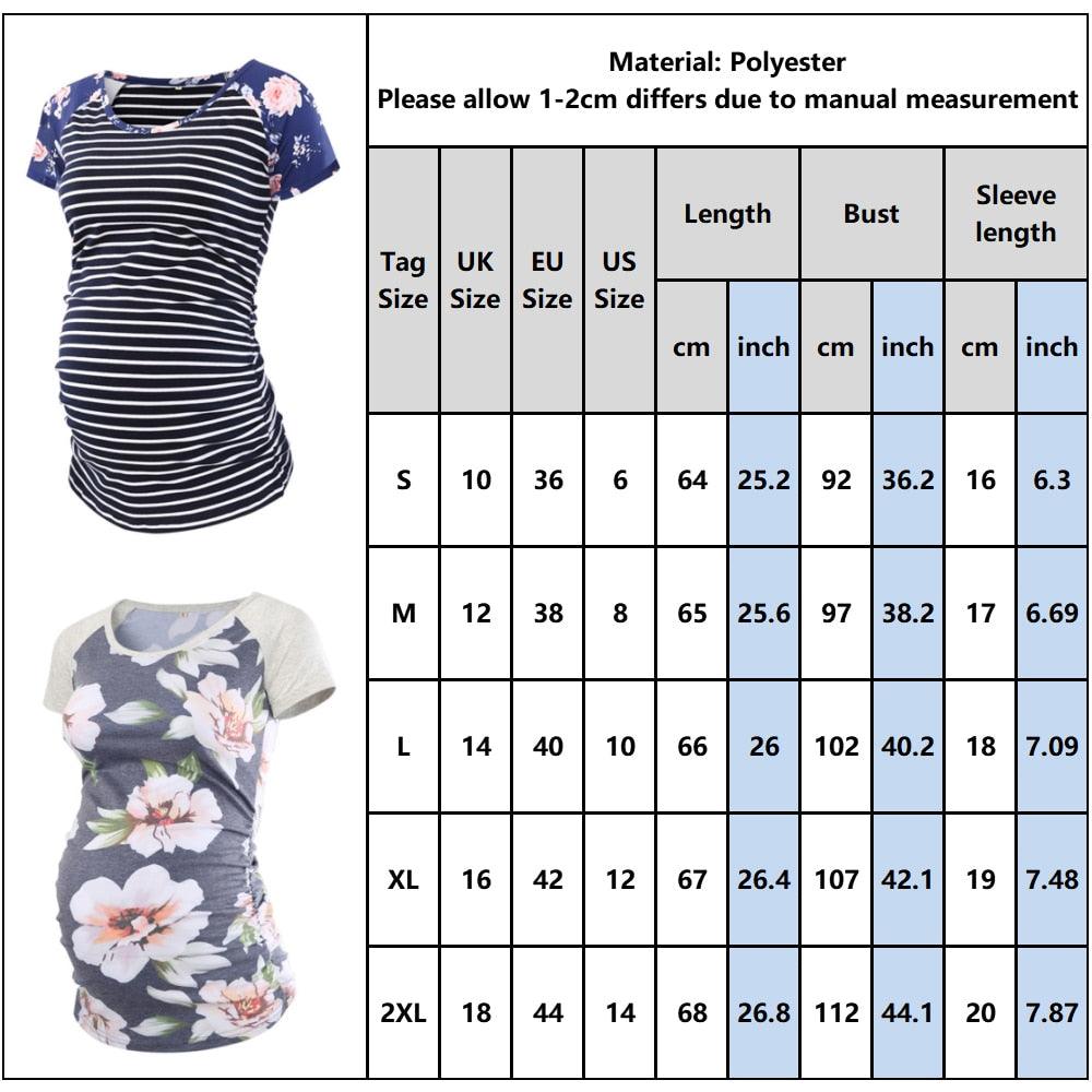 Maternity Print Striped Top - Pregnancy T-Shirt - Casual Short Sleeve - Tee Summer Maternity Clothes (1U4)(Z1)
