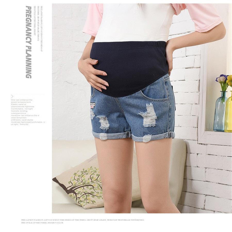 Maternity Women Summer Jeans - Mini Length Adjustable Elastic Waist Pants - Pregnancy Belly Care Shorts (Z2)(F4)