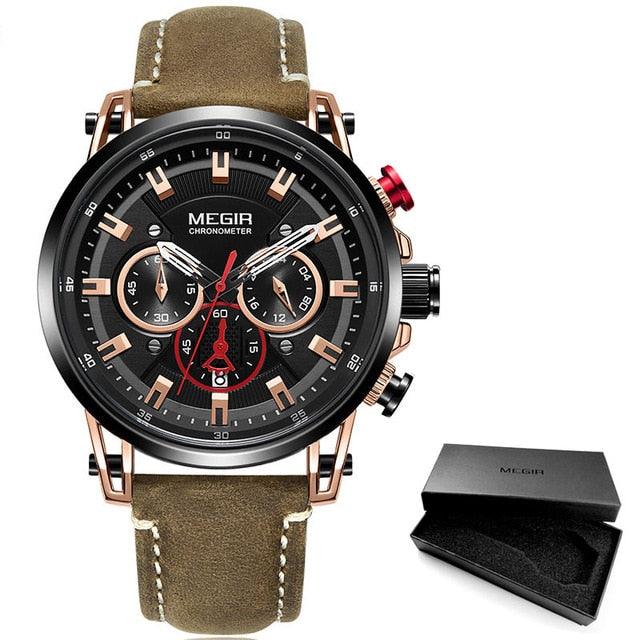 Leather Strap Leisure Quartz Watches - 24 Hours Chronograph 3atm Waterproof Army Sports Wristwatch (D84)(MA9)