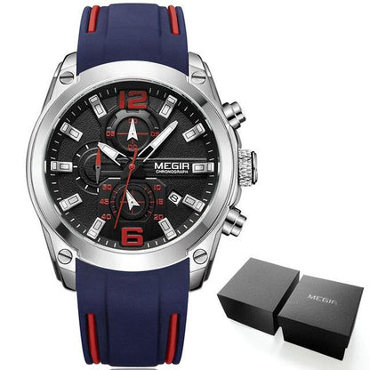 Men's Chronograph Analog Quartz Watch With Date, Luminous Hands, Waterproof Silicone Rubber Strap (MA9)