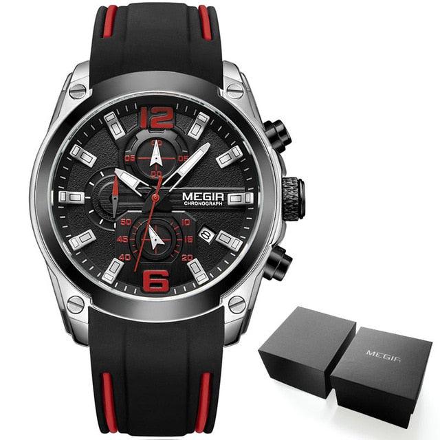 Men's Chronograph Analog Quartz Watch With Date, Luminous Hands, Waterproof Silicone Rubber Strap (MA9)