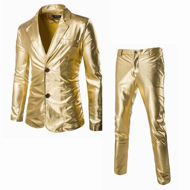 Men 2 Pieces Set - Trouser Plus Size Male Party Costumes Clothing Silver Suits (2U10)(2U11)