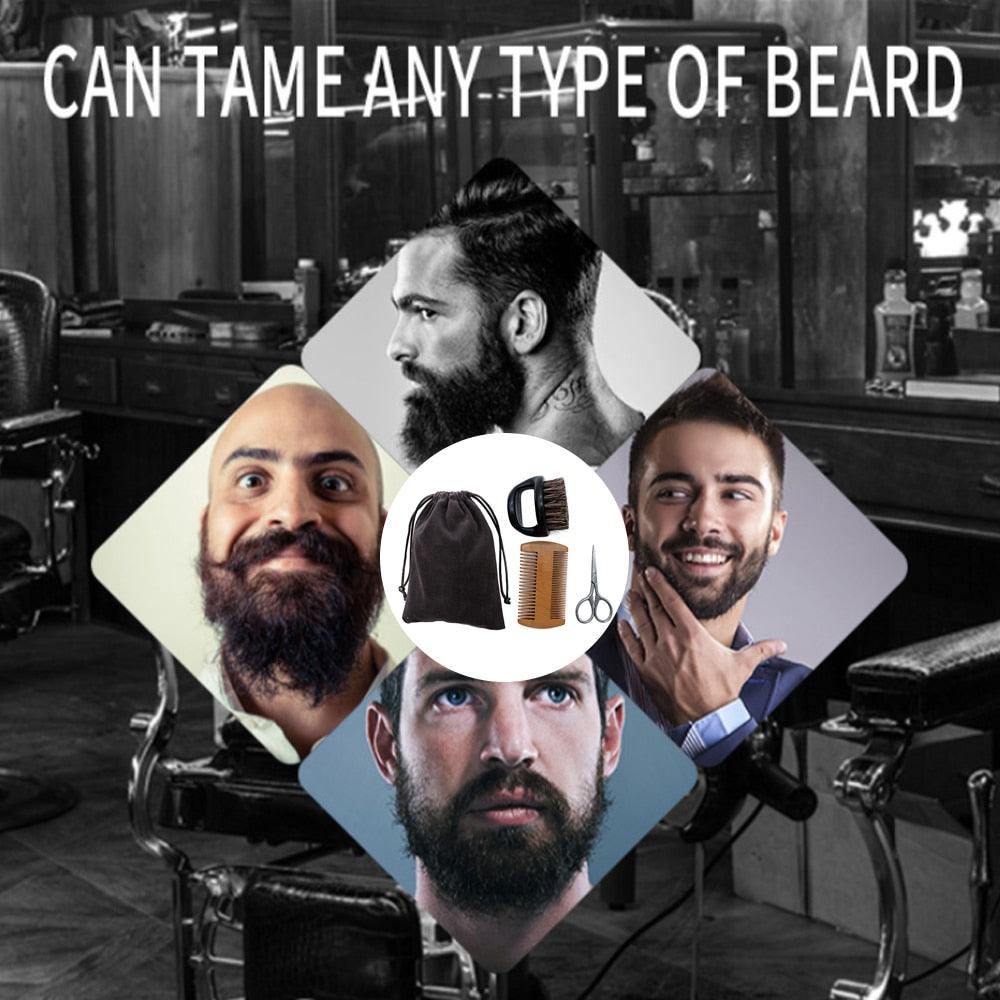Men Beard 3Pcs/Set Grooming Kit Mustache & Beard Styling Tools - Brush Bead Comb Beard Scissors Set (BD7)(BD4)(1U45)(F45)