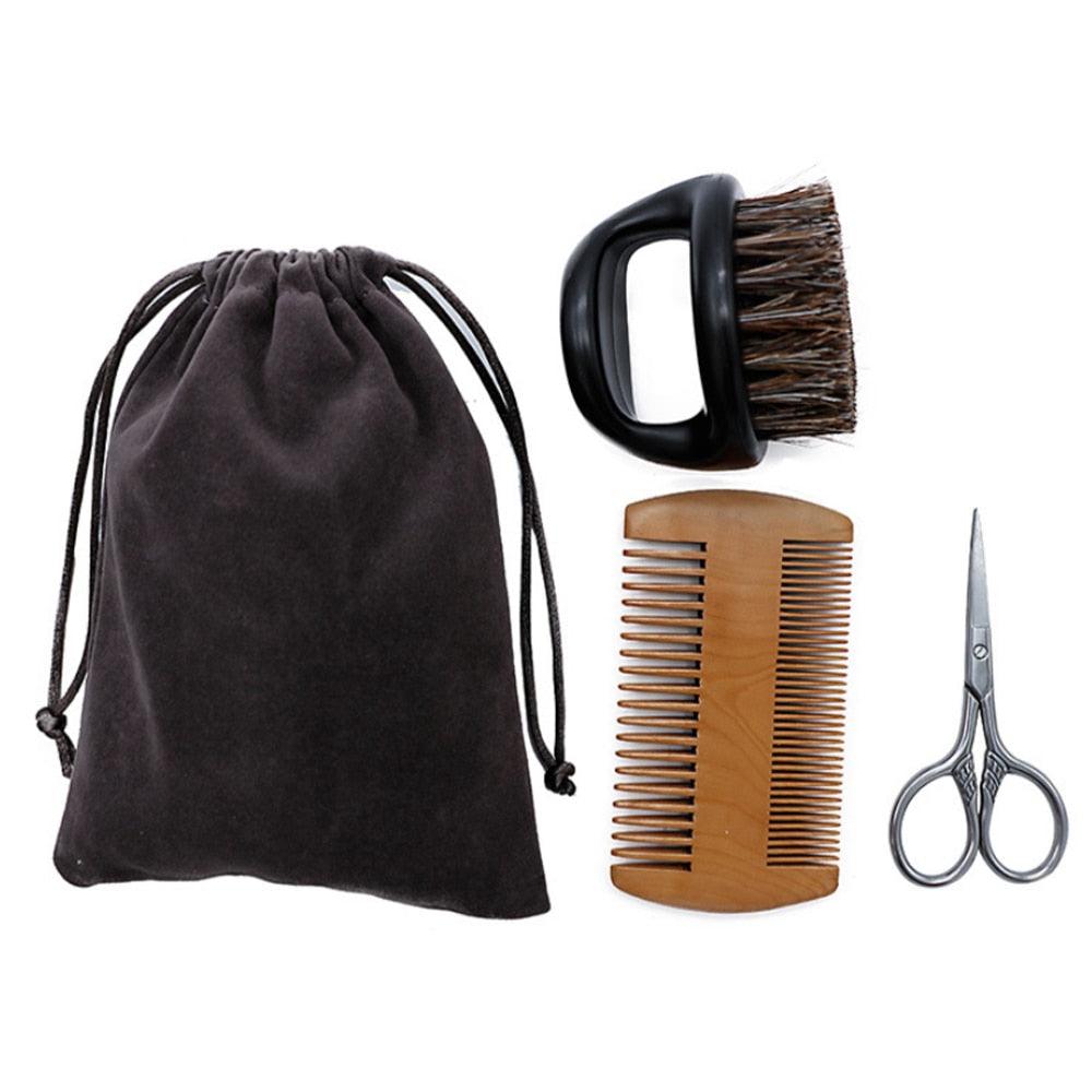Men Beard 3Pcs/Set Grooming Kit Mustache & Beard Styling Tools - Brush Bead Comb Beard Scissors Set (BD7)(BD4)(1U45)(F45)