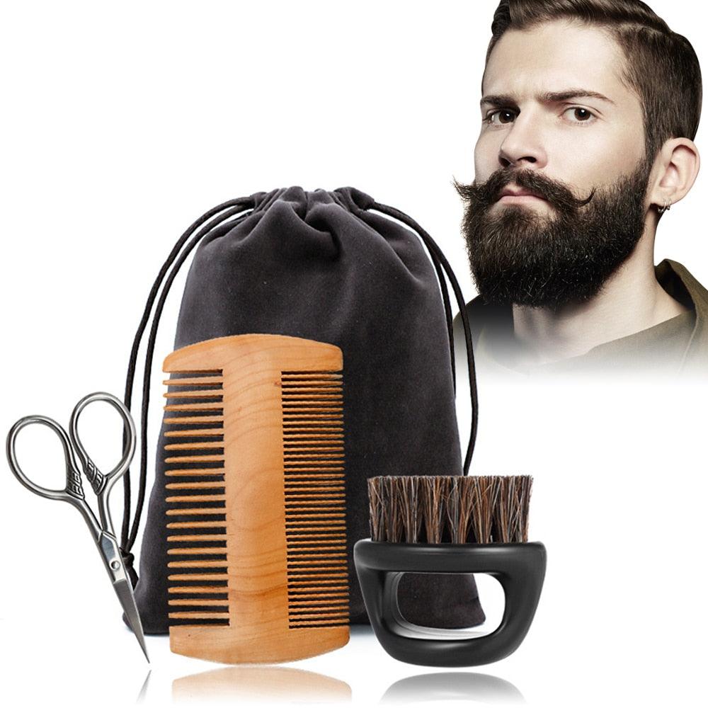 Men Beard 3Pcs/Set Grooming Kit Mustache & Beard Styling Tools - Brush Bead Comb Beard Scissors Set (BD7)(BD4)(1U45)(F45)