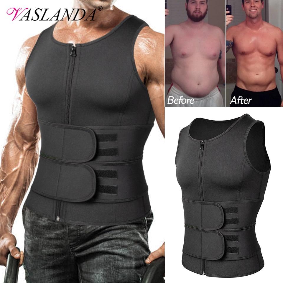 Trending Men Body Shaper - Waist Trainer Sauna Suit Sweat Vest Slimming Underwear Weight Loss Shirt - Fat Burner Workout Tank Tops (FHM1)