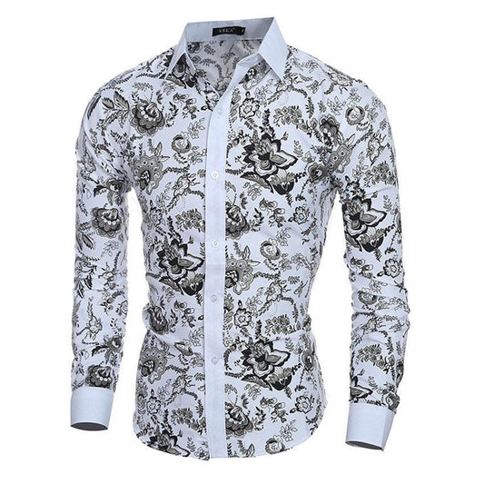 Men Flower Shirt - Long Sleeve 3D Printing Casual Slim Fit Hawaiian Shirts (2U8)(2U11)