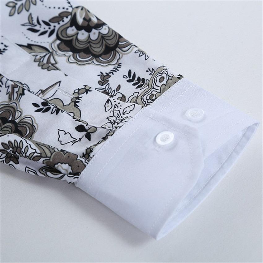 Men Flower Shirt - Long Sleeve 3D Printing Casual Slim Fit Hawaiian Shirts (2U8)(2U11)