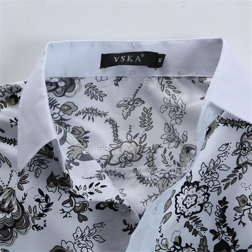 Men Flower Shirt - Long Sleeve 3D Printing Casual Slim Fit Hawaiian Shirts (2U8)(2U11)