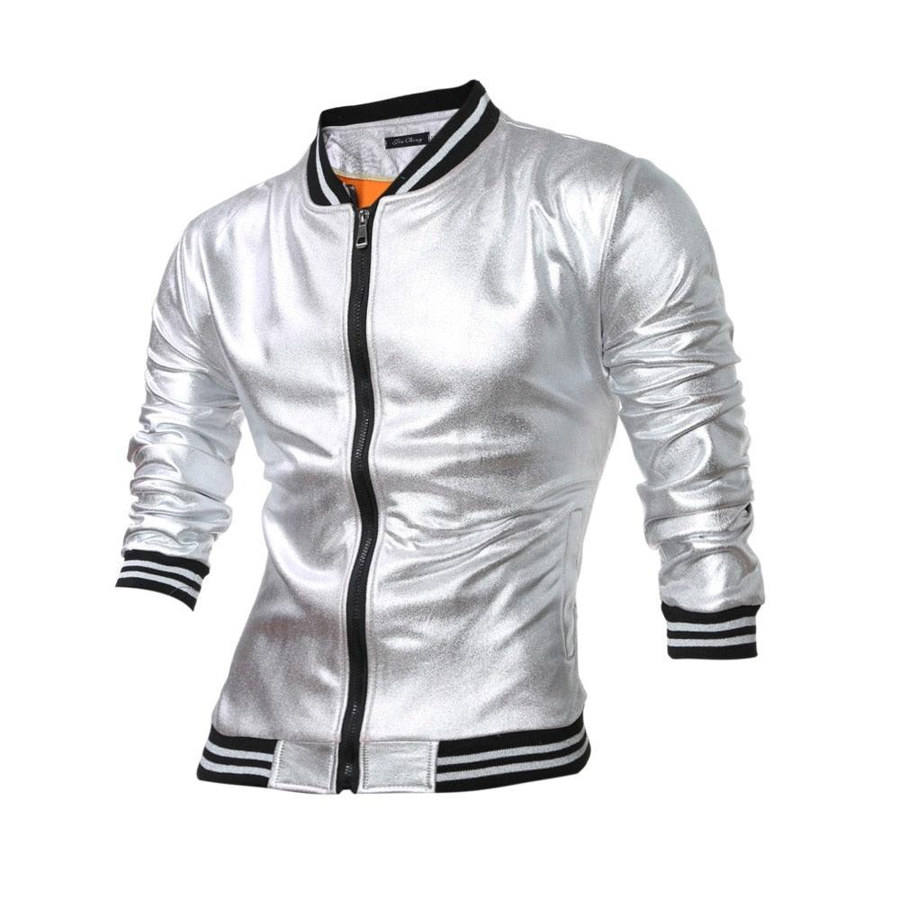 Men's Golden Jacket Slim Fit Casual Hooded Coat - Bomber Zipper Outwear Clothing (2U100)