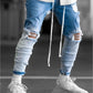 Men's Hip Hop Ripped Jeans - New Slim Fit Hole Men's Zipper Pencil Pants (1U9)
