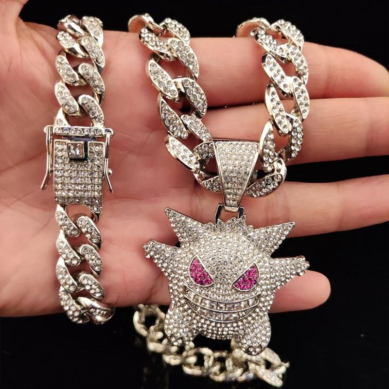 Men Hip Hop Iced Out Bling Bling Pendant With Bracelets - 15mm Width Cuban Chain Necklace Jewelry (MJ2)(MJ4)(F83)