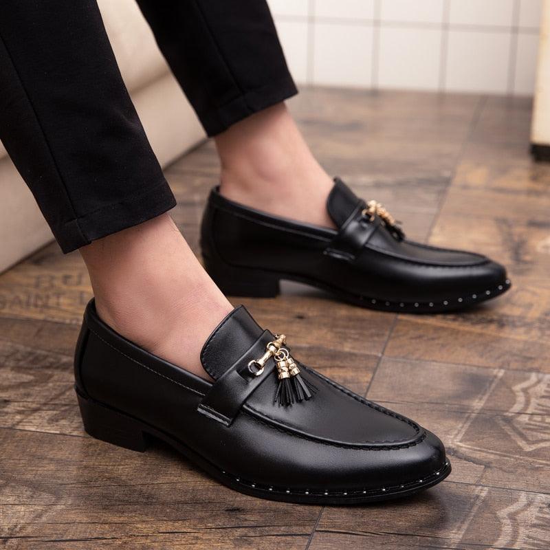 Men's Pointed Formal Oxfords Moccasins Shoes - Flats Leather Brogue Business Casual Party (MSF3)