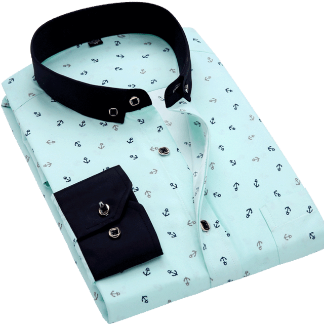 Great Men Shirt Long Sleeve Floral Printing Plaid Fashion Pocket Casual Shirts - 100% Polyester Soft Comfortable (TM1)(T2G)