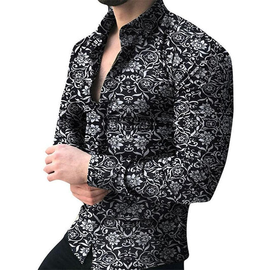 Great Men Shirt - Long Sleeve Top Floral Male Casual Shirts - Summer Autumn Shirts (2U8)(2U11)