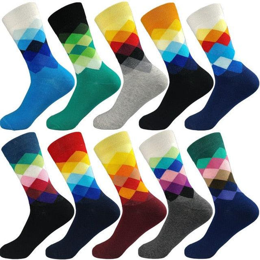 Great Men Socks - Standard Casual Cotton Socks - Diamond Pattern (TG8)