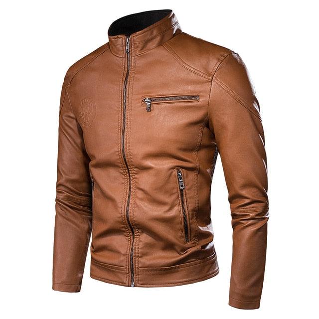 New Trending Motorcycle Causal Vintage Leather Jacket Coat -Men Autumn Outfit Fashion PU Leather Jacket (D100)(TM3)