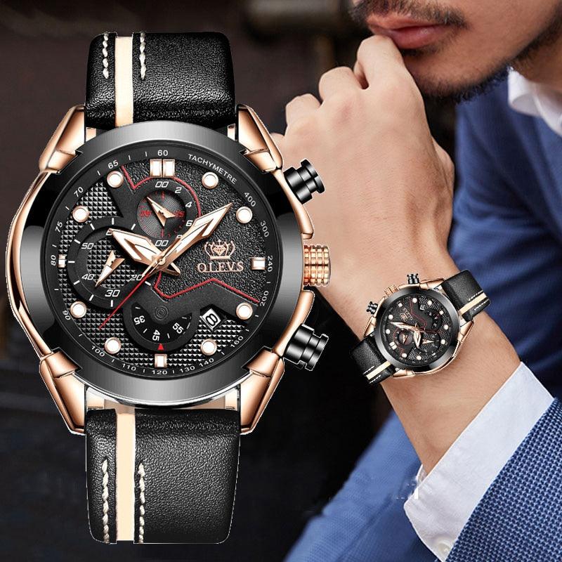 Men Watch - Sport Luminous Chronograph Leather Waterproof Fashion Luxury Watch (1U84)(MA9)