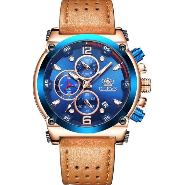 Men Watch - Sport Luminous Chronograph Leather Waterproof Fashion Luxury Watch (1U84)(MA9)