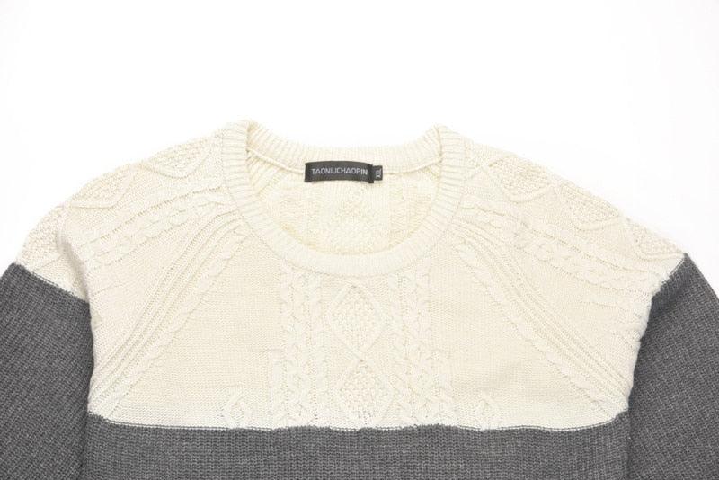 Men Winter Sweater - Knitting Pullover Men's Patchwork O-neck Sweater - Casual Loose Knitted Pullovers (2U100)