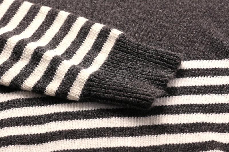 Winter Sweater Striped Pullover - Men's Patchwork O Neck Knitting Sweater - Winter Casual Loose Knitted Pullovers (2U100)