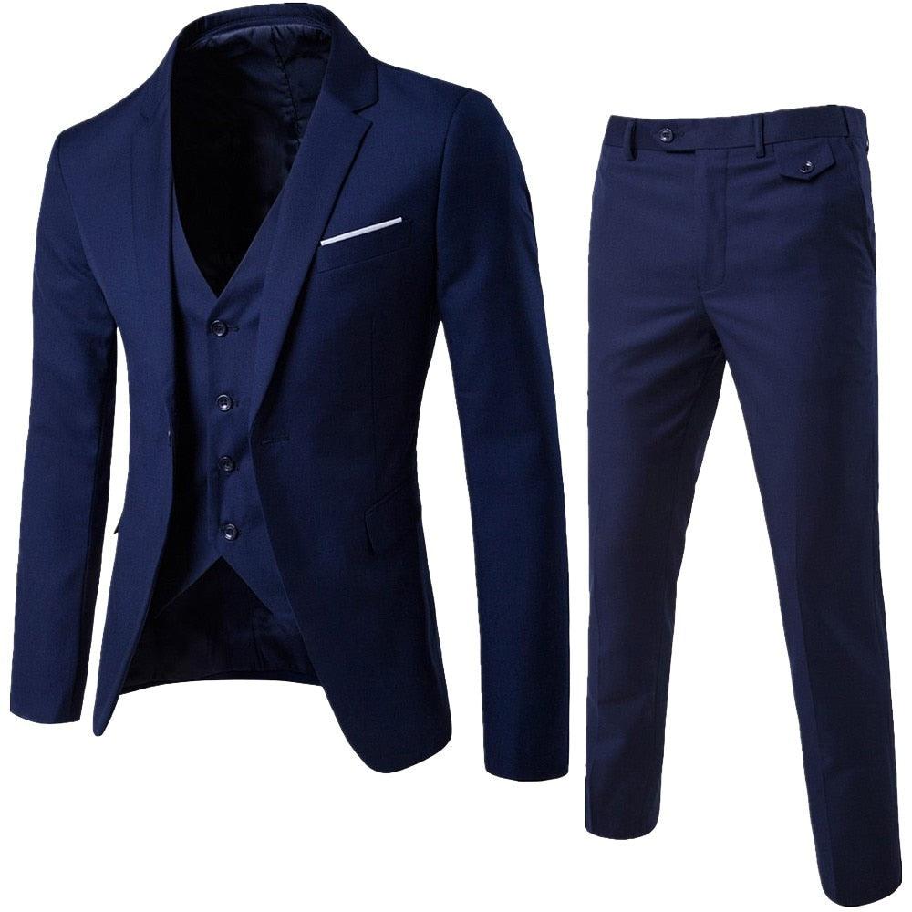 Men's 3 Pieces Black Elegant Suits - Pants Vest Jacket Slim Fit Single Button Party Formal Business Dress Suit (3U10)