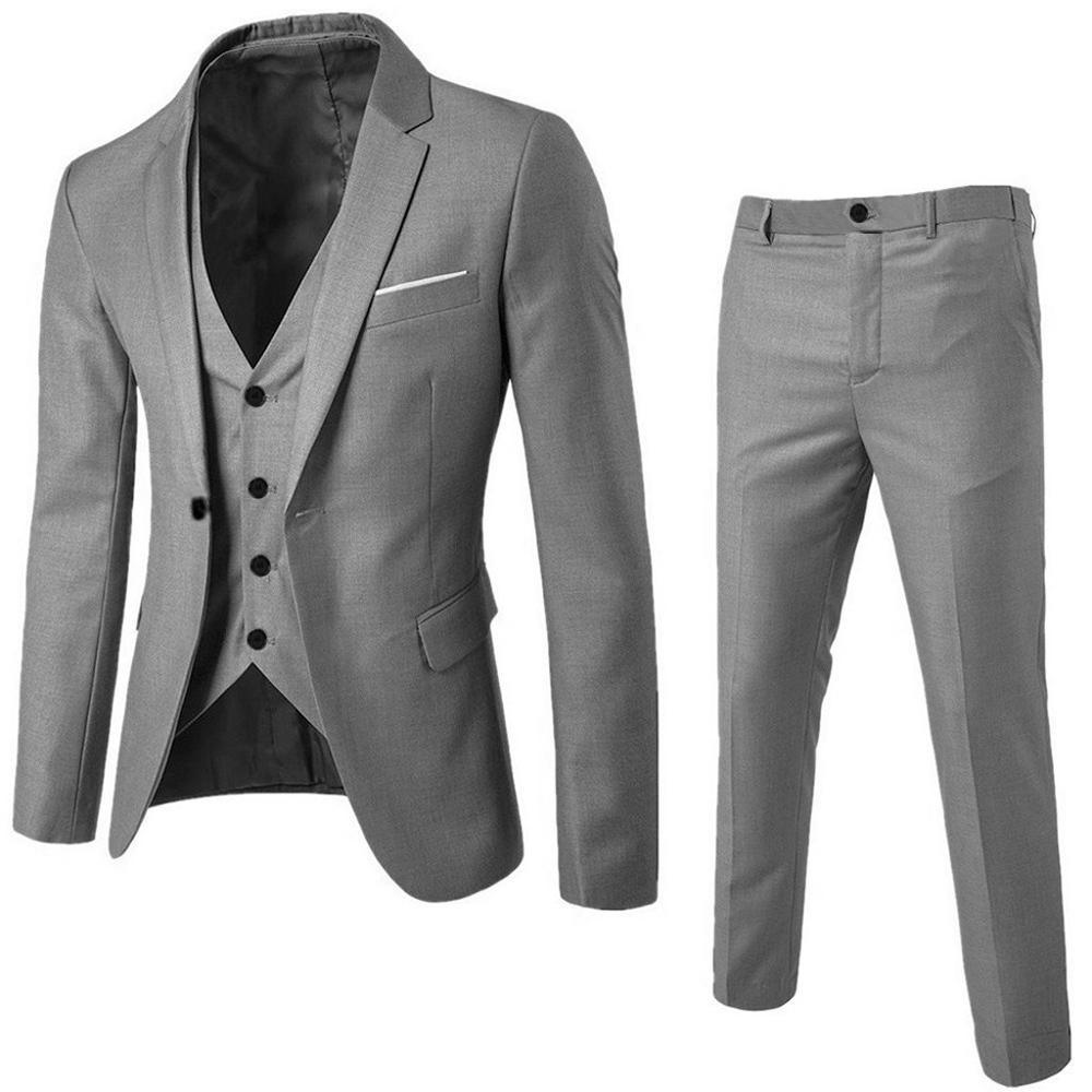 Men's 3 Pieces Black Elegant Suits - Pants Vest Jacket Slim Fit Single Button Party Formal Business Dress Suit (3U10)