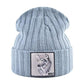 Men's Beanie With Wolf Patch - Autumn Knitted Winter Soft Knit Bonnet Beanies (MA8)