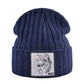 Men's Beanie With Wolf Patch - Autumn Knitted Winter Soft Knit Bonnet Beanies (MA8)