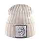 Men's Beanie With Wolf Patch - Autumn Knitted Winter Soft Knit Bonnet Beanies (MA8)