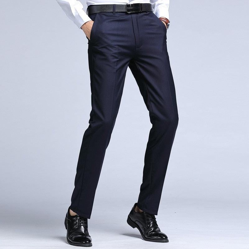 Men's Casual Slim Fit Flat Front Dress Pants - Business Formal Straight Suit Pants (D9)(TG1)