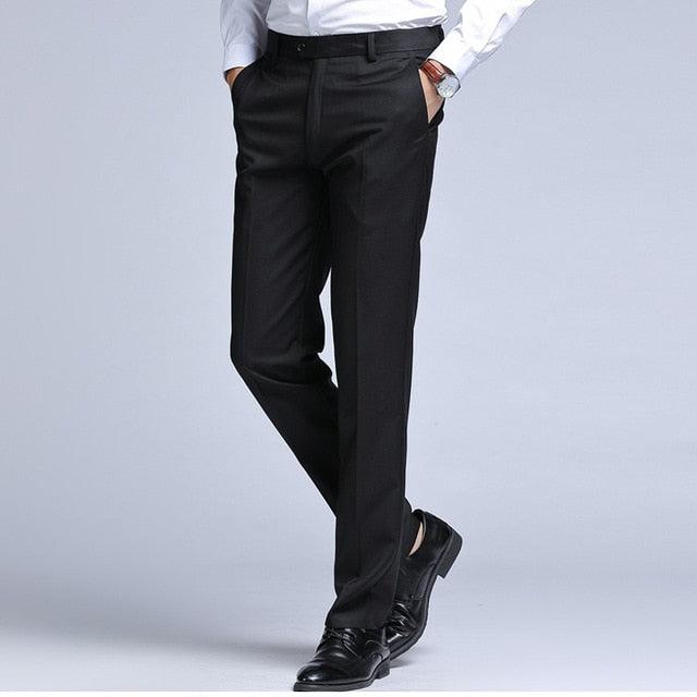 Men's Casual Slim Fit Flat Front Dress Pants - Business Formal Straight Suit Pants (D9)(TG1)