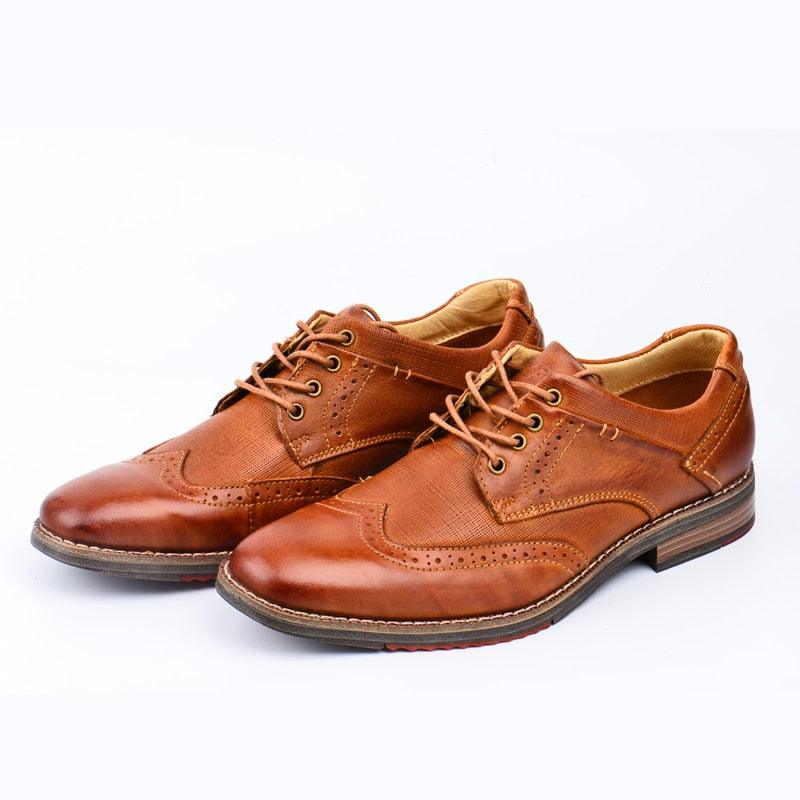 Amazing Men's Dress Shoes - Oxford Bullock Genuine Leather Shoes - Large Size Formal Shoes (MSF2)(MSF4)(F14)