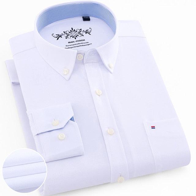 Men's Fashion Long Sleeve Plaid Striped Oxford Shirt - Single Pocket Standard Fit Button Down Shirts (D8)(TM1)