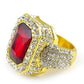 Men's Gold Color Hip Hop Iced Red Stone Cz Ring - Luxury Fashion Finger Bling Ring (MJ1)(F83)