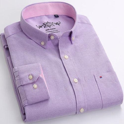 Men's Long Sleeve Oxford Plaid Striped Casual Shirt - Front Patch Chest Pocket Regular Fit Shirts (D8)(D10)(TM1)(T2G)