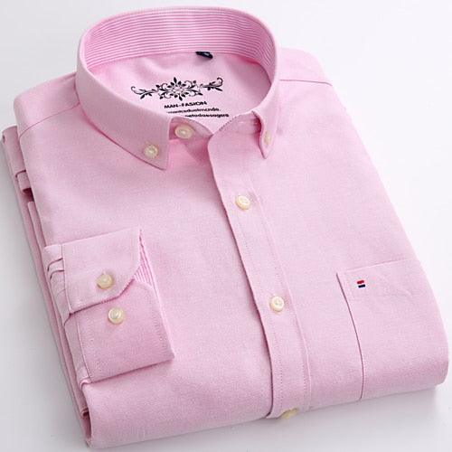 Men's Long Sleeve Oxford Plaid Striped Casual Shirt - Front Patch Chest Pocket Regular Fit Shirts (D8)(D10)(TM1)(T2G)