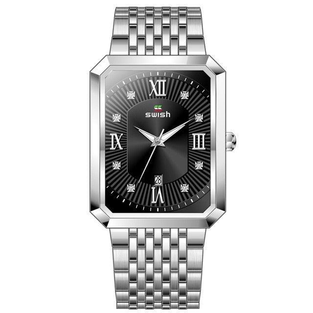 Men's Luxury Stainless Steel Gold Watch - Geneva Rectangle Quartz Watch (2MA1)(F84)