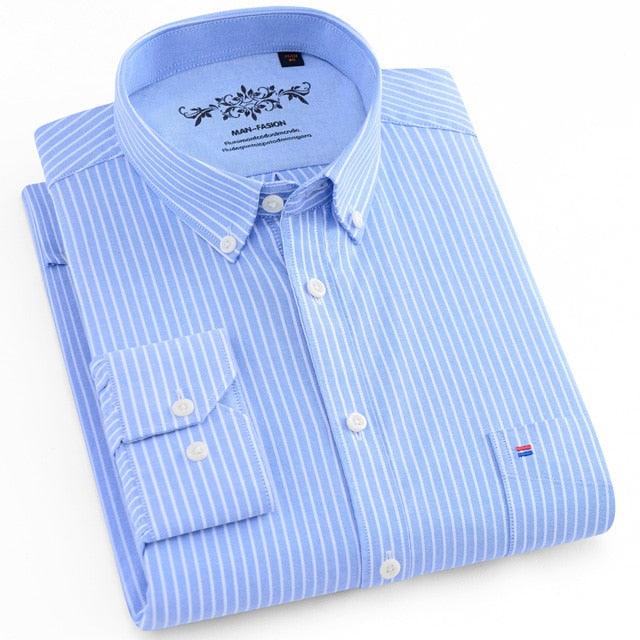 Elegant Men's Plaid Checked Oxford Button-down Shirt - Single Patch Pocket Casual Thick Long Sleeve Shirts (TM1)(T2G)