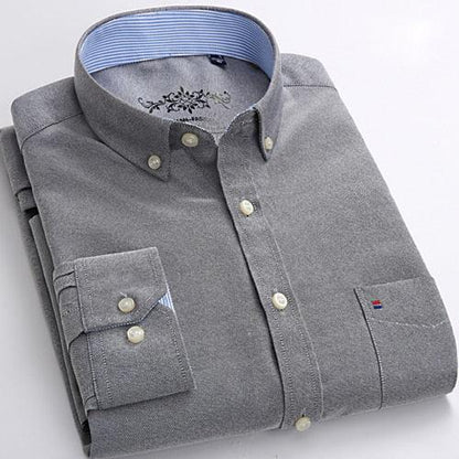 Elegant Men's Plaid Checked Oxford Button-down Shirt - Single Patch Pocket Casual Thick Long Sleeve Shirts (TM1)(T2G)