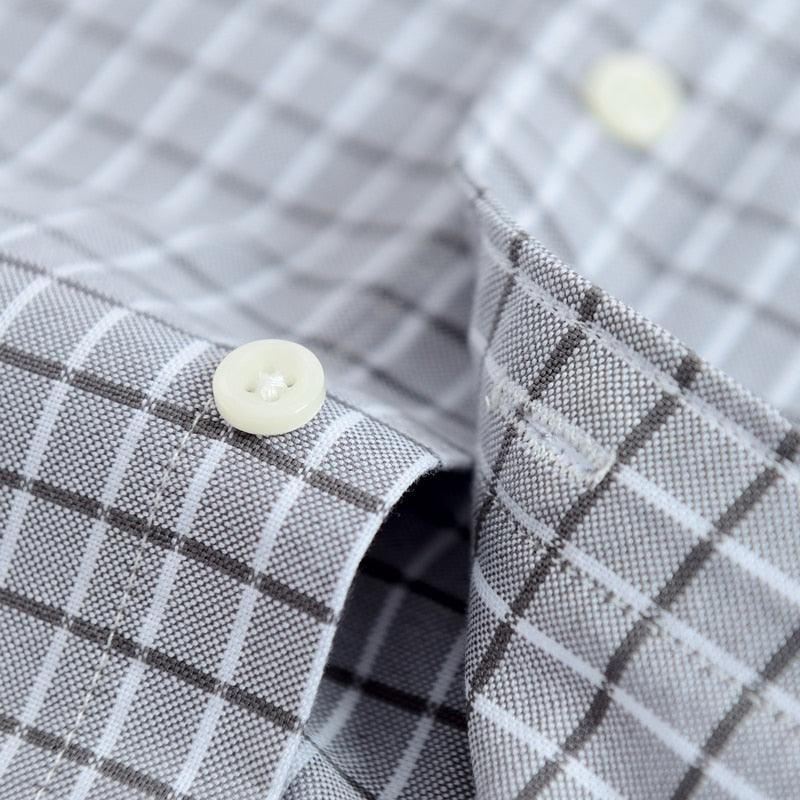 Elegant Men's Plaid Checked Oxford Button-down Shirt - Single Patch Pocket Casual Thick Long Sleeve Shirts (TM1)(T2G)
