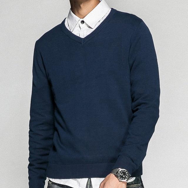 Men's Pullover V-neck - 100% Cotton Solid Color Sweater - Casual Sweater (TM6)(T5G)(CC3)