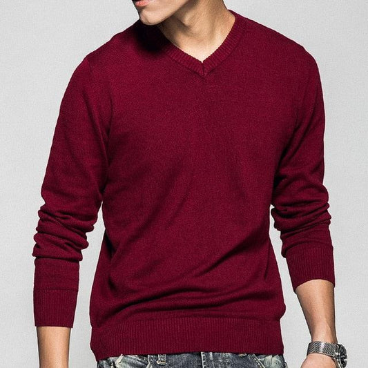 Men's Pullover V-neck - 100% Cotton Solid Color Sweater - Casual Sweater (TM6)(T5G)(CC3)