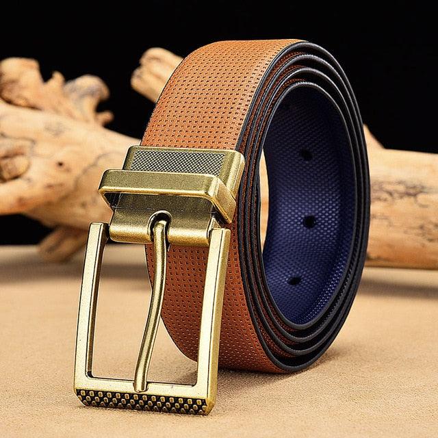 Men's Reversible Leather Belt Classic Cow Genuine Leather Luxury Strap Male Belts (D17)(MA1)