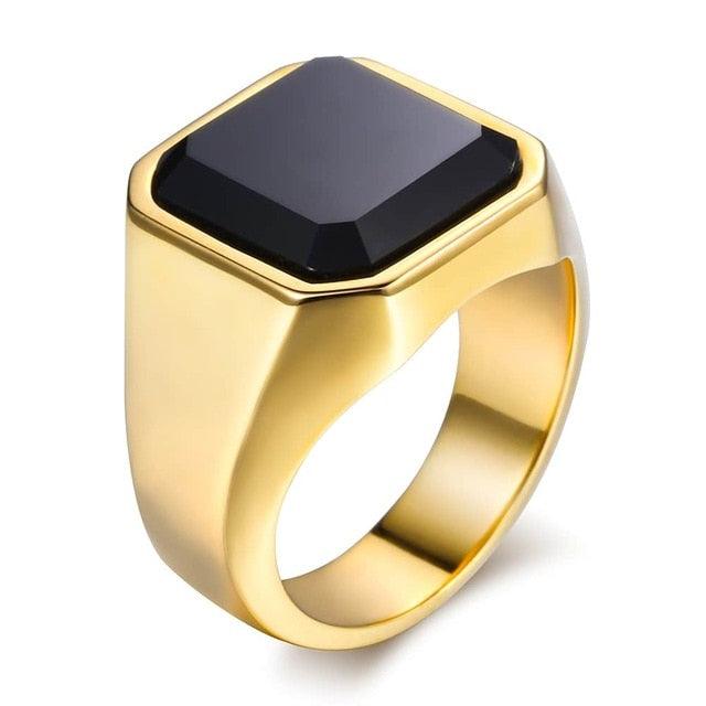Men's Ring - Rock Punk Smooth Black CZ Gold Silver Color 316L Stainless Steel Rings (2U83)