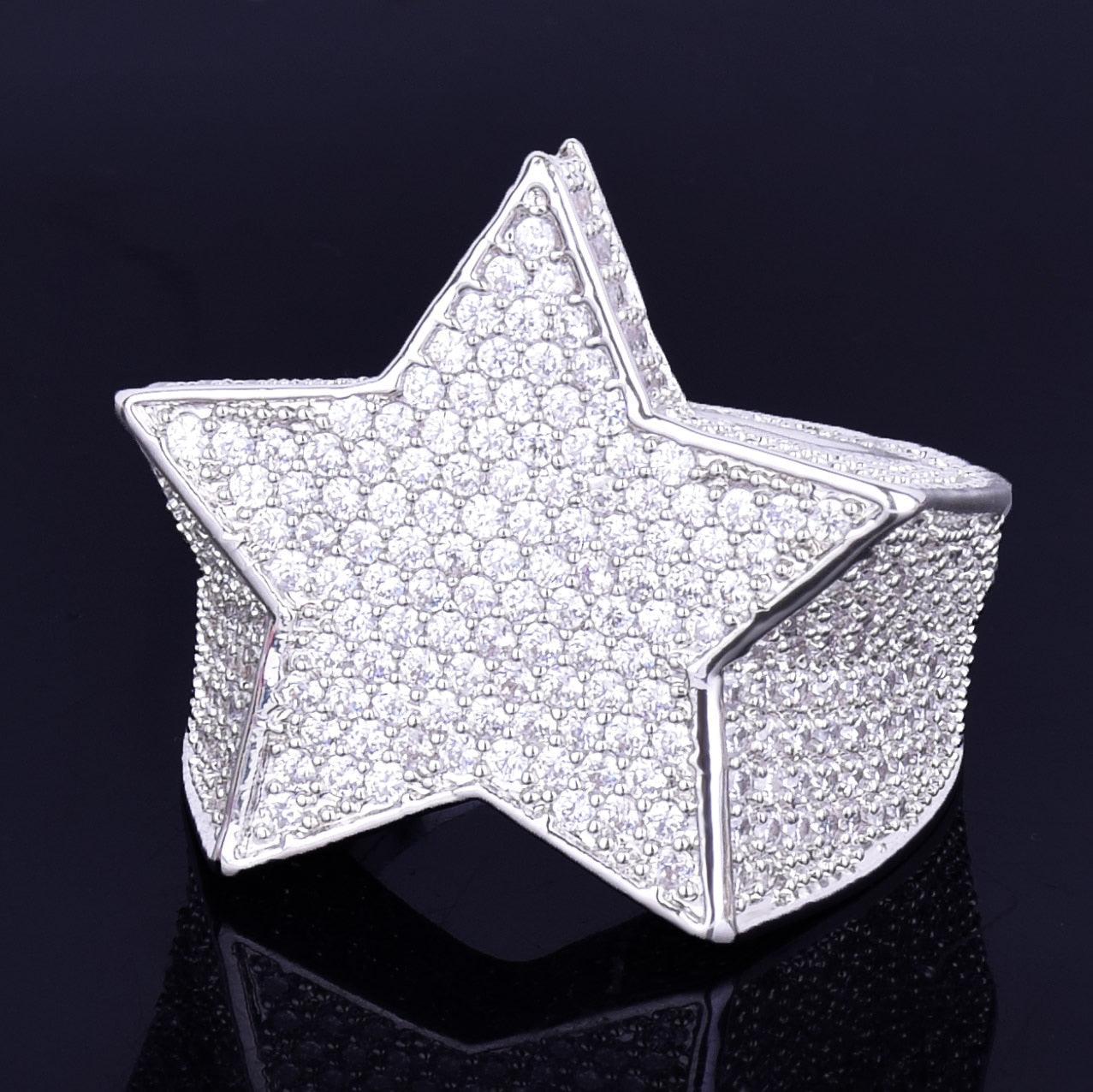 Men's Star Ring 18 K Copper Charm Gold Color Full Zircon Ring - Fashion Hip Hop Rock Jewelry (2U83)