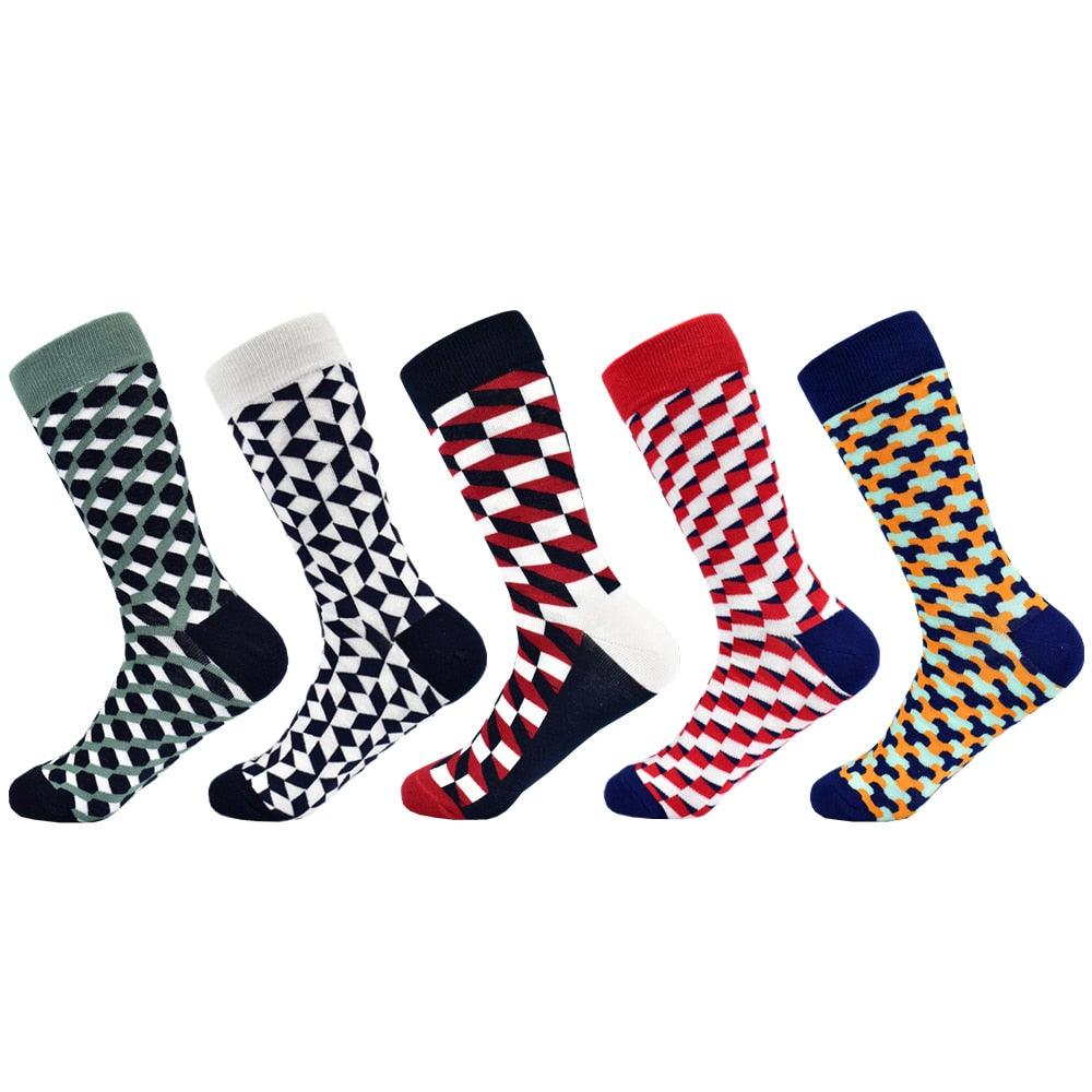 Men's Socks - Business Fashion Men's Cotton Socks - 5 Pairs Design Socks (D9)(TG8)