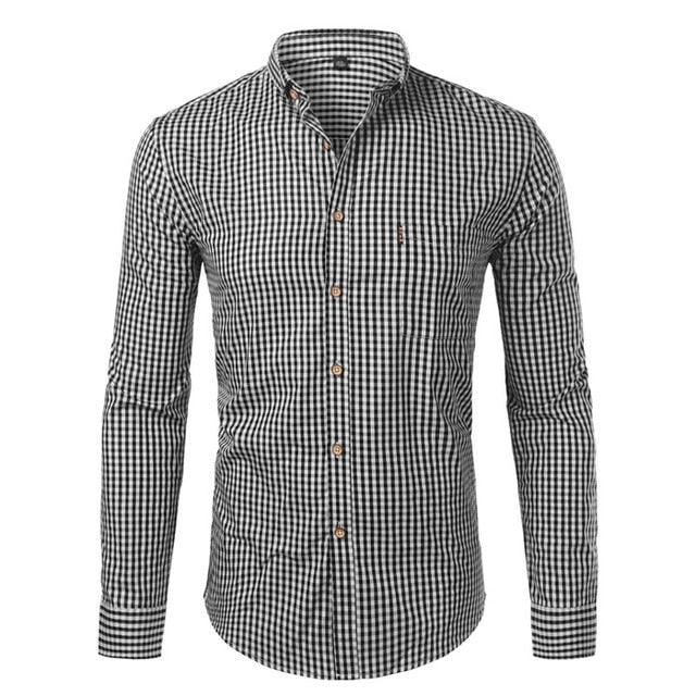 Trending Plaid Cotton Casual Slim Fit Long Sleeve Button Down Dress Shirts (TM1)(T2G)(F8)(F10)