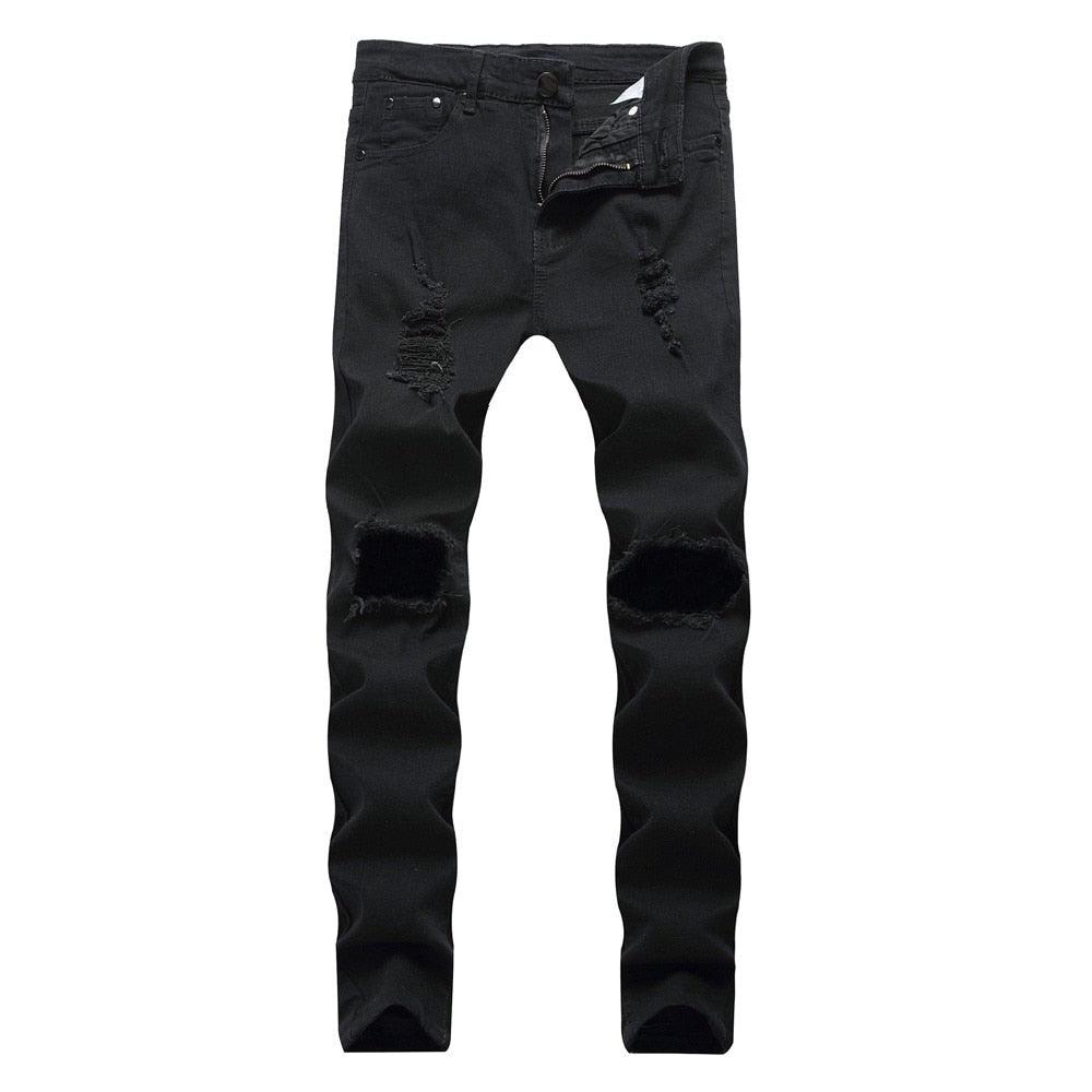 Slim Fit Motorcycle Jeans - Zipper Streetwear Pants (3U9)